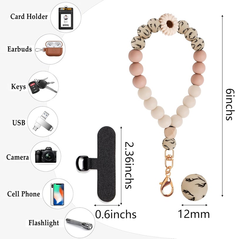 Lostars Store Silicone Beaded Phone Wrist Strap,phone bracelet strap with Tether Tab,Elastic Hands-Free wristlet strap (Khaki Daisy) - Image 4